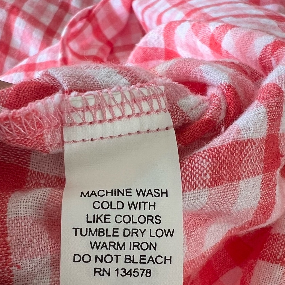 Vineyard Vines Red Pink Gingham Linen Cotton Button Blend Down Shirt Top Size 0 - Picture 9 of 16